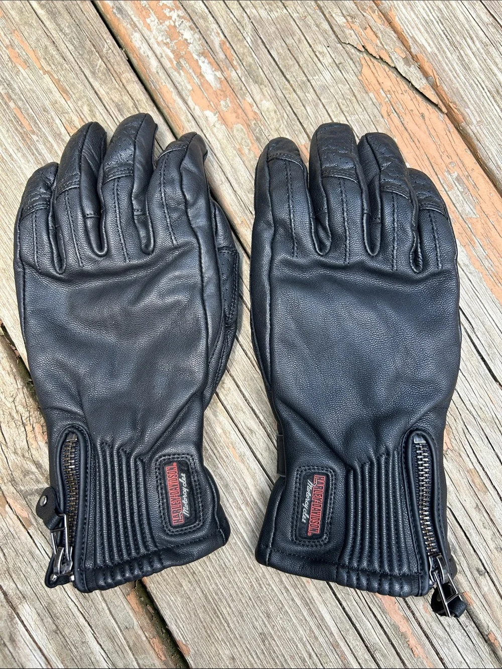 Harley-Davidson Black Leather Riding Gloves with Zip Cuff